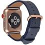 JSGJMY Compatible with Apple Watch Band 38mm 40mm 42mm 44mm Women Men Genuine Leather Replacement Strap for iWatch Series SE 6 5 4 3 2 1 (Navy with Series 5/4/3 Rose Gold Clasp, 38mm/40mm S/M)