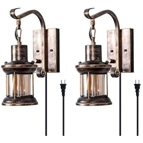 Rustic Wall Light, 2-in-1 Oil Rubbed Bronze Vintage Wall Light Fixtures Hardwired Plug in Industrial Glass Shade Lantern Lighting Retro Lamp Metal Wall Sconce for Home Bedroom Dining Room café(2 pack) Rustic Wall Light, 2-in-1 Oil Rubbed Bronze Vintage Wall Light Fixtures Hardwired Plug in Industrial Glass Shade Lantern Lighting Retro Lamp Metal Wall Sconce for Home Bedroom Dining Room café(2 pack)