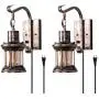 Rustic Wall Light, 2-in-1 Oil Rubbed Bronze Vintage Wall Light Fixtures Hardwired Plug in Industrial Glass Shade Lantern Lighting Retro Lamp Metal Wall Sconce for Home Bedroom Dining Room café(2 pack) Rustic Wall Light, 2-in-1 Oil Rubbed Bronze Vintage Wall Light Fixtures Hardwired Plug in Industrial Glass Shade Lantern Lighting Retro Lamp Metal Wall Sconce for Home Bedroom Dining Room café(2 pack)