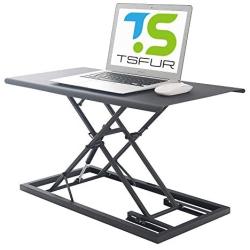 TSFUR Desktop Standing Desk Converter - 0.9” Ultra Thin Metal Computer Laptop Desk Stand - Portable Office Small Ergonomic Height Adjustable Sit Stand Up Desk - Office Supplies Accessories (Black)