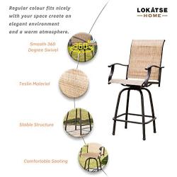 LOKATSE HOME 2 Piece Bar Height Patio Chairs Outdoor Swivel Stools Set Furniture with All Weather Metal Frame, Khaki