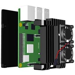 Jun-Electron for Raspberry Pi 4 Model B Case, Dual Cooling Fan, Enclosure Aluminum Alloy Case with Heatsink Pillar