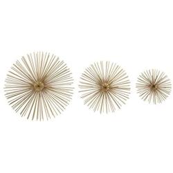 Zeckos 3 Piece Gold Finish Spiked Metal Sea Urchin Wall Sculpture Set