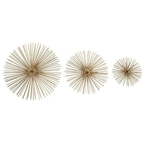 Zeckos 3 Piece Gold Finish Spiked Metal Sea Urchin Wall Sculpture Set