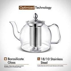 Hiware 1000ml Glass Teapot with Removable Infuser, Stovetop Safe Tea Kettle, Blooming and Loose Leaf Tea Maker Set