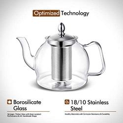 Hiware 1000ml Glass Teapot with Removable Infuser, Stovetop Safe Tea Kettle, Blooming and Loose Leaf Tea Maker Set