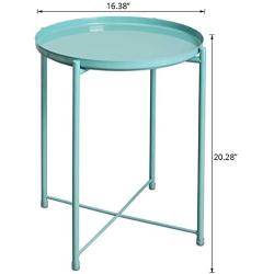 HollyHOME Tray Metal End Table, Sofa Table Small Round Side Tables, Anti-Rust and Waterproof Outdoor & Indoor Snack Table, Accent Coffee Table,（H） 20.28'' x（D） 16.38'', Blue