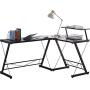 Halter L-Shaped Desk 59'' Computer Corner Desk Home Gaming, Office Desk Study Writing Modern Table, Black Desk with Black Metal Frame, Space Saver Easy to Assemble Halter L-Shaped Desk 59'' Computer Corner Desk Home Gaming, Office Desk Study Writing Modern Table, Black Desk with Black Metal Frame, Space Saver Easy to Assemble