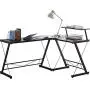 Halter L-Shaped Desk 59'' Computer Corner Desk Home Gaming, Office Desk Study Writing Modern Table, Black Desk with Black Metal Frame, Space Saver Easy to Assemble