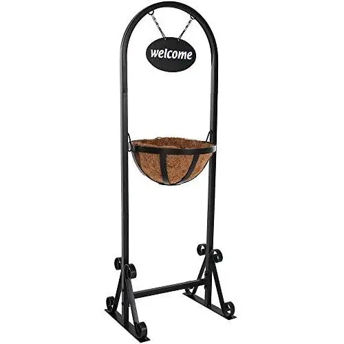 Sunnydaze Hanging Basket Planter Stand with Metal Welcome Sign, Indoor/Outdoor Plant Holder, 45 Inch Sunnydaze Hanging Basket Planter Stand with Metal Welcome Sign, Indoor/Outdoor Plant Holder, 45 Inch