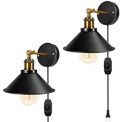 Dimmable Metal Wall Sconce 2-Pack Black Hardwire Industrial Vintage Wall Lamp Fixture Simplicity Arm Swing Wall Lights