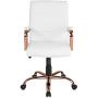 Flash Furniture Mid-Back White LeatherSoft Executive Swivel Office Chair with Rose Gold Frame and Arms