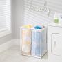 mDesign Laundry Hamper Organizer/Sorter with Metal Stand and 2 Removable Large Mesh Bags - Portable - Double Hamper Design - White