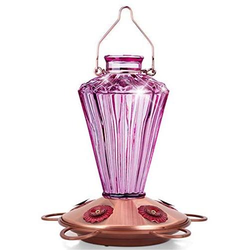 BOLITE 18017-P Hummingbird Feeder, Glass Hummingbird Feeder for Outdoors, Diamond Shape Bottle, 20 Ounces, Lavender