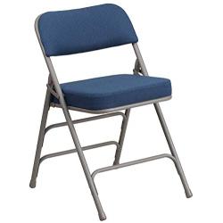 Flash Furniture HERCULES Series Premium Curved Triple Braced & Double Hinged Navy Fabric Metal Folding Chair