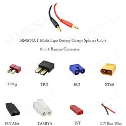 SIM&NAT RC Lipo Battery Charger Adapter Connector Splitter Cable, 8 in 1 Octopus Convert Wire to 4.0mm Banana Plug Compatible with TRX, Tamiya, EC3, JST, Futaba, XT60, T- Dean