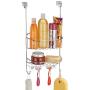 mDesign Modern Metal Wire Over The Bathroom Shower Door Caddy, Hanging Storage Organizer Center with Built-in Hooks and Baskets for Stall/Tub, Holds Shampoo, Body Wash, Loofahs, Razors - Chrome/White