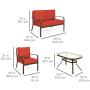 Best Choice Products 4-Piece Cushioned Metal Conversation Set w/ 2 Chairs and Glass Top Coffee Table - Red