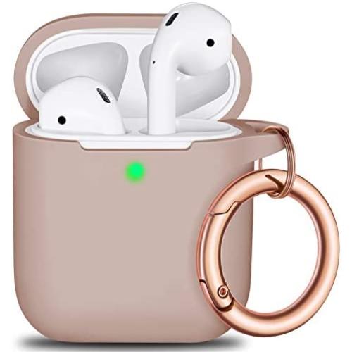 AirPods Case Cover Keychain, Full Protective Silicone AirPods Accessories Skin Cover for Women Girl with Apple AirPods Wireless Charging Case,Front LED Visible-Milk Tea