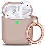 AirPods Case Cover Keychain, Full Protective Silicone AirPods Accessories Skin Cover for Women Girl with Apple AirPods Wireless Charging Case,Front LED Visible-Milk Tea