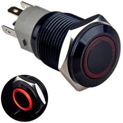 Taien Latching Pushbutton Switch for 16mm 5/8'' Mounting Hole ON/Off Black Metal Shell with Red LED Light