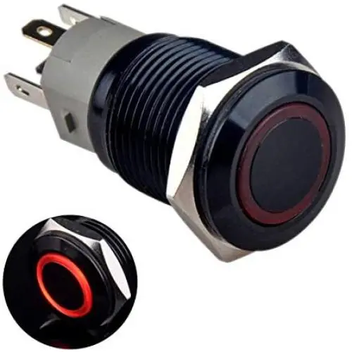 Taien Latching Pushbutton Switch for 16mm 5/8'' Mounting Hole ON/Off Black Metal Shell with Red LED Light Taien Latching Pushbutton Switch for 16mm 5/8'' Mounting Hole ON/Off Black Metal Shell with Red LED Light