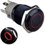 Taien Latching Pushbutton Switch for 16mm 5/8'' Mounting Hole ON/Off Black Metal Shell with Red LED Light