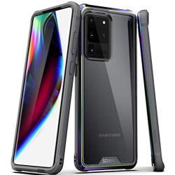 Schnail Saviour Series Samsung Galaxy S20 Ultra Clear Case, [Metal Frame Bumper] [Military Grade Drop Tested] [Slim Fit] Protective Rugged Cover (Gray+Iridescent)