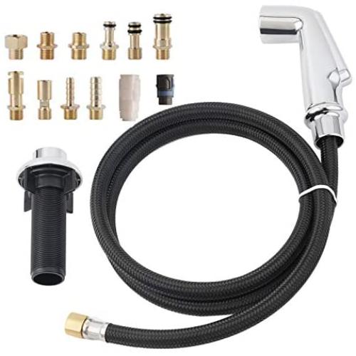 Kitchen Sink Side Sprayer Replacement, Kitchen Sink Faucet Spray Head with Hose/Holder Kitchen Sink Sprayer Attachment Sprayer Head Replacement for Kitchen Sink Faucet with 12 Brass Adapters-Chrome