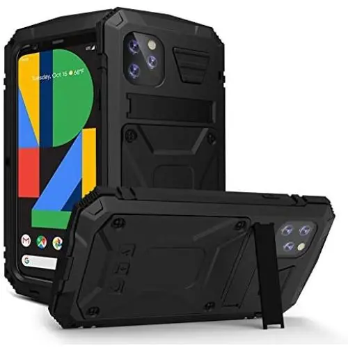 WintMing Compatible with Google Pixel 4XL Aluminium Metal Case Dropproof Shockproof Dustproof Cover Built-in Screen Protector Military Grade Defender Case with Kickstand (Black, 4XL)