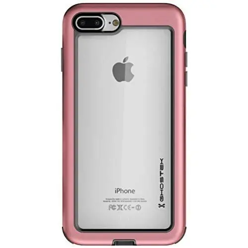 Ghostek Atomic Slim iPhone 8 Plus, iPhone 7 Plus Clear Case with Space Metal Bumper Heavy Duty Protection Wireless Charging Compatible for 2016 iPhone 7 Plus / 2017 iPhone 8 Plus (5.5 Inch) - (Pink)