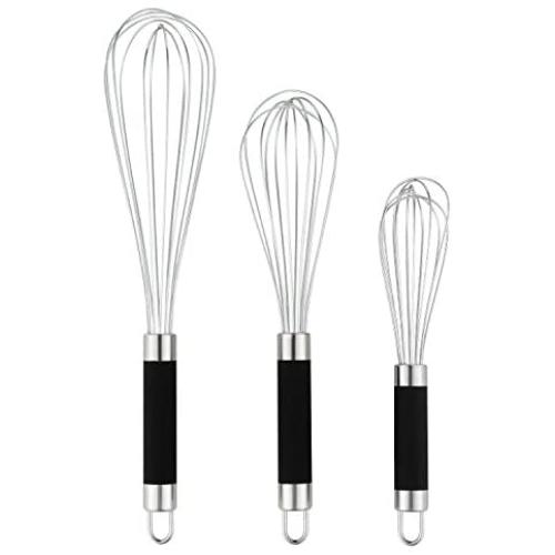 DRAGONN Set of 3 Stainless Steel Silicone handles. Milk & Egg Beater Balloon Metal Blending, Beating and Stirring. Whisk
