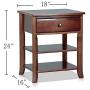 MUSEHOMEINC Classic Wood 3-Tier Nightstand with Storage Shelf and Drawer for Bedroom or Living Room/Round Metal Knobs/Heritage Collection Furniture/End Table/Side Table, Espresso Finish