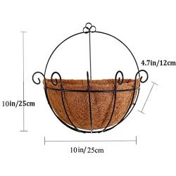 Metal Hanging Planter Basket with Coco Coir Liner Wall Mount Wire Plant Holder for Indoor Outdoor Garden Porch and Balcony (2 Pack) (10 inch)