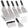 Leonyo Griddle Accessories Set of 7, Stainless Steel Griddle Metal Spatula Scraper Turner for Flat Top Grill Pan BBQ, Anti-Corrosion ABS Handle, Dishwasher Safe, Various Sizes, 6 x Hanging Hooks