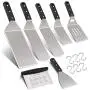 Leonyo Griddle Accessories Set of 7, Stainless Steel Griddle Metal Spatula Scraper Turner for Flat Top Grill Pan BBQ, Anti-Corrosion ABS Handle, Dishwasher Safe, Various Sizes, 6 x Hanging Hooks
