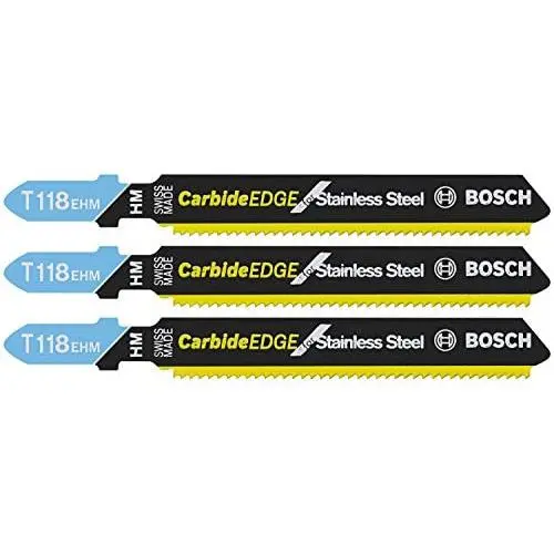Bosch T118EHM3 3-Piece 3-1/4 In. 14 TPI Special for Stainless Steel T-Shank Jig Saw Blades