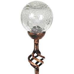 Exhart Solar Clear Cracked Crystal Ball Metal Finials Yard Stake - Glass Ball Metal Stake w/Solar LED Outdoor Lights, Glass Globe Metal Artwork, Glass Orb Metal Ground Stake, 3.5'' L x 3.5'' W x 31'' H