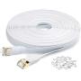 Cat7 Flat Ethernet Cable, 50 Ft 10 Gigabit High Speed Solid Computer Network Cord with Snagless Rj45 Connectors for Xbox,PS4,Modem,Router,Networking Switch Faster Than Cat5e Cat5 Cat6 Cable,White