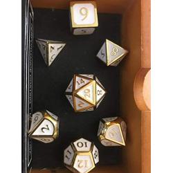 DND Polyhedral Metal Game Dice Gold White 7pc Set for Dungeons and Dragons DND RPG MTG Table Games D4 D6 D8 D10 D12 D20