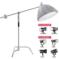 EACHSHOT C Stand Heavy Duty 100% Metal Max 10.8ft/330cm with 4.2ft/128cm Holding Arm Adjustable Light Stand cStand w/Boom Arm 2 Pcs Grip Head for Photography Photo Studio Video Reflector Monolight