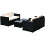 Outsunny 4-Piece Cushioned Patio Furniture Set, with 2 Chairs, Sectional, and Glass Coffee Table, Rattan Wicker, Black