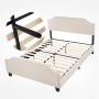 mecor Full Upholstered Linen Platform Bed with Curved Shape Headboard and Footboard, Metal Frame with Strong Wood Slat Support, Headboard Height Adjustable, No Box Spring Needed, Beige, Full Size