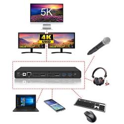 MEDIAGEAR 60W Power Delivery USB C Dual 4K Ultra Docking Station: Single 5K@60Hz/Dual 4K @60HZ 2 HDMI+2 DisplayPort, 6 USB 3.0, Ethernet, Audio Mic Compatible w/Mac & Windows OS + Thunderbolt 3