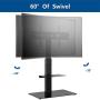 Rfiver Universal Swivel Floor TV Stand with Mount for 32-65 inch Flat Screens/Curved TVs up to 110lbs, Tall TV Stand with Black Tempered Glass Base and 2-Tier Storage Shelves, Height Adjustable.