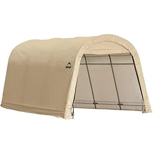 ShelterLogic 10 x 15 x 8 All-Steel Metal Frame Round Style Roof Instant Garage and AutoShelter with Waterproof and UV-Treated Ripstop Cover