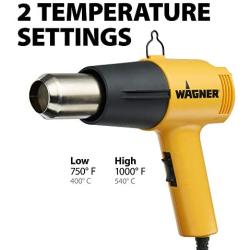 Wagner Spraytech 0503008 HT1000 Heat Gun, 2 Temp Settings 750ᵒF & 1000ᵒF, soften paint, caulking, adhesive, putty for removal, shrink wrap, bend plastic pipes, and loosen rusted nuts or bolts