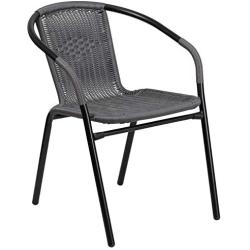 Flash Furniture Gray Rattan Indoor-Outdoor Restaurant Stack Chair