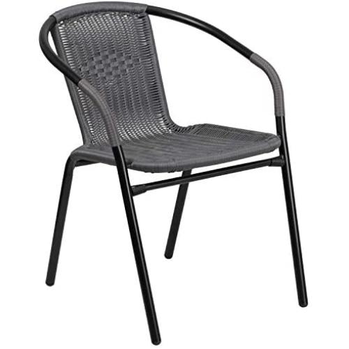 Flash Furniture Gray Rattan Indoor-Outdoor Restaurant Stack Chair