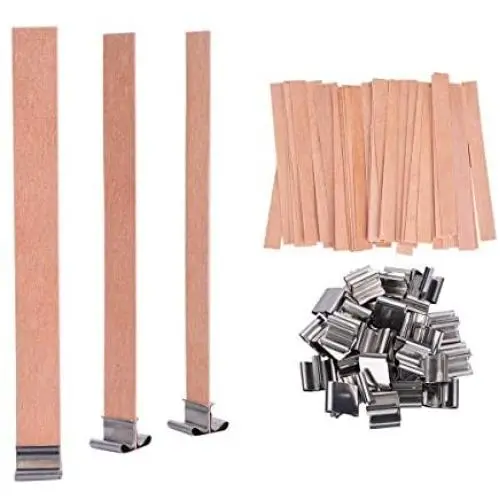 YoungRich 100 PCS Wood Candle Wicks with Iron Stand Candle Cores Natural Environmental-Friendly Wick for Candle Making and Candle DIY Craft 13x1.3cm / 5.1x0.5inch